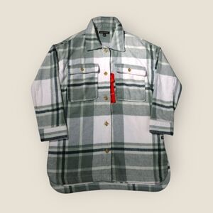 Banana Republic Shacket Womens Shirt Jacket M Green Plaid Oversized Pockets NWOT